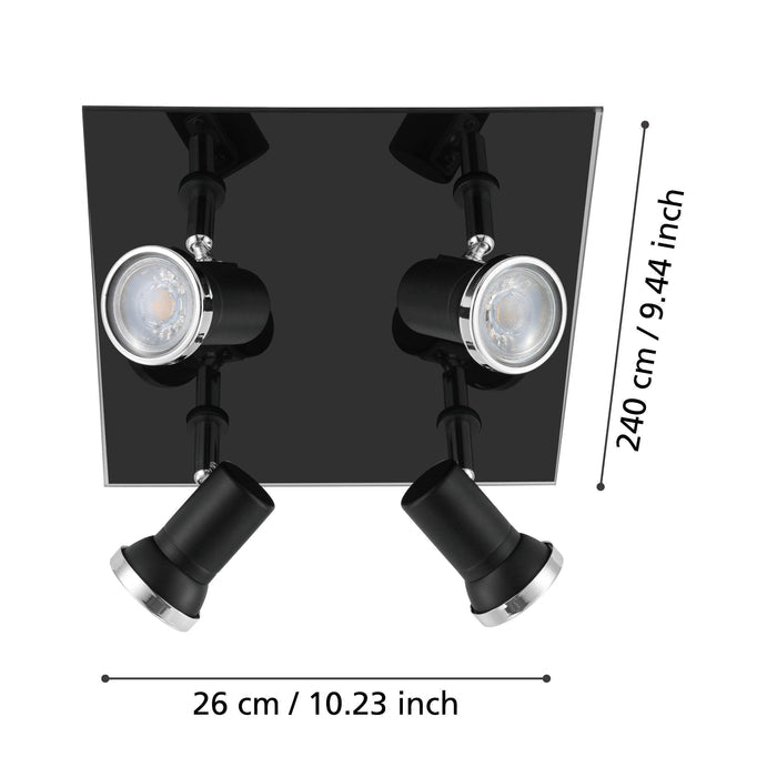 Tamara 1 Black & Chrome 4 Light Plate Kitchen Spotlight — rear view