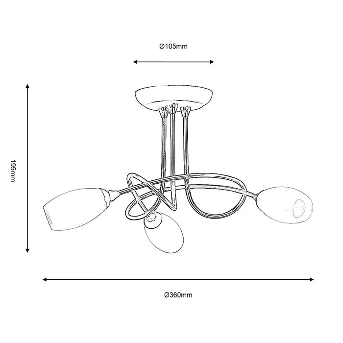 Tara 3 Light Antique Brass Semi Flush — close-up detail