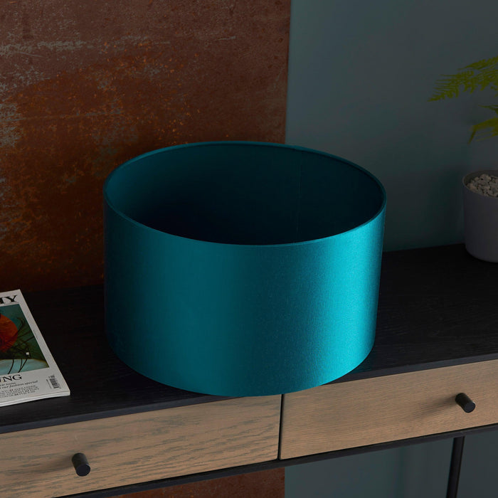 teal satin fabric shade 38cm Living room lighting image