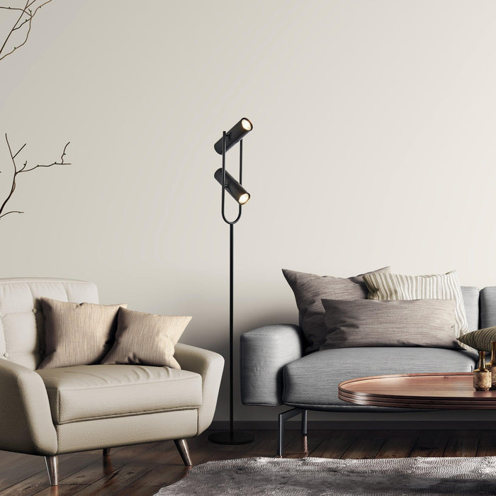 telescope 2 light cylinder shade black floor lamp by searchlighting lighting, living room image