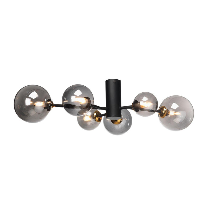 Tere 6 Light Gold, Black & Smoked Glass living room  Semi Flush Image 1