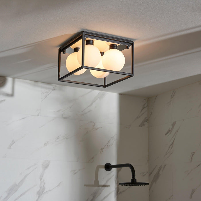 Trem Large Black & Glass 4 Light Bathroom Ceiling Flush