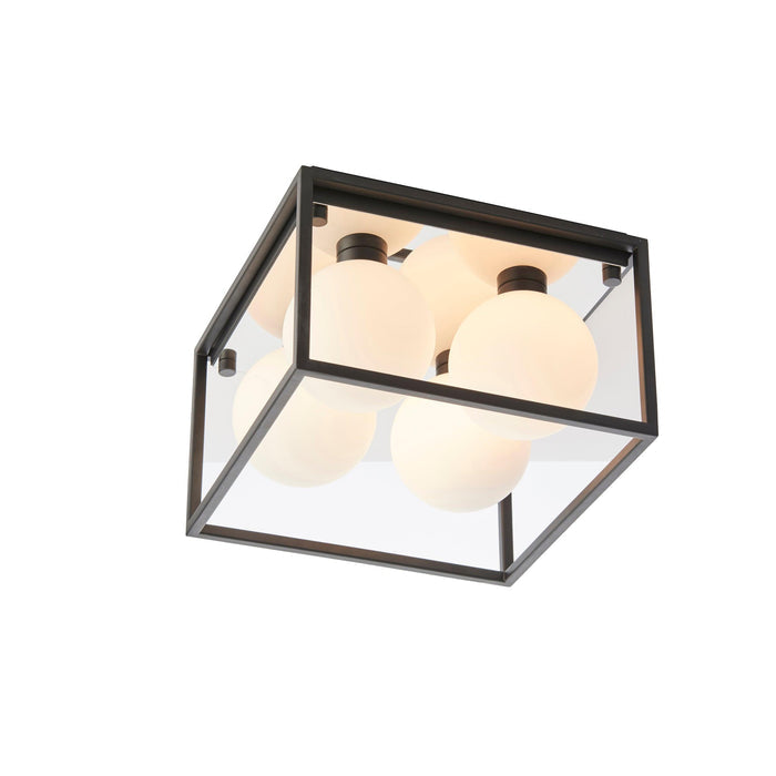 Trem Large Black & Glass 4 Light Bathroom Ceiling Flush
