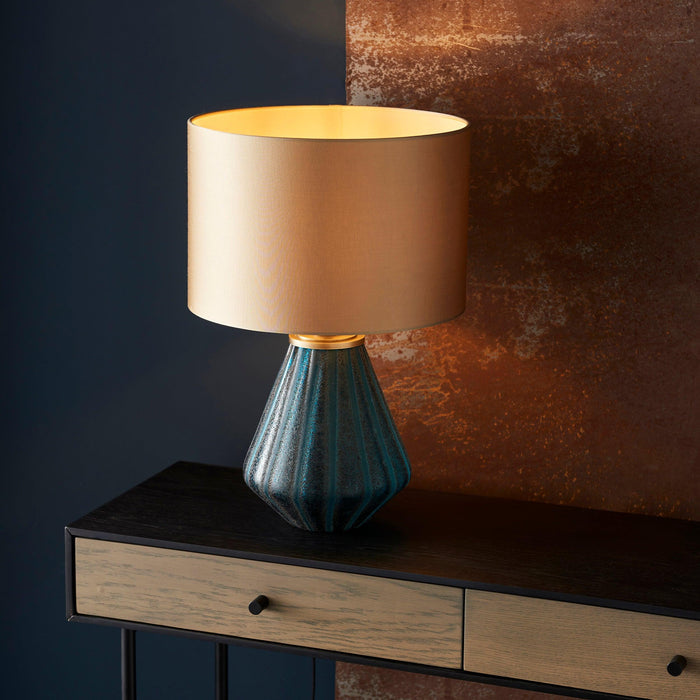 Triable Turquoise Glass Table Lamp With Gold Shade-Living Lights-Living-Room-Tiffany Lighting Direct-[image-position]