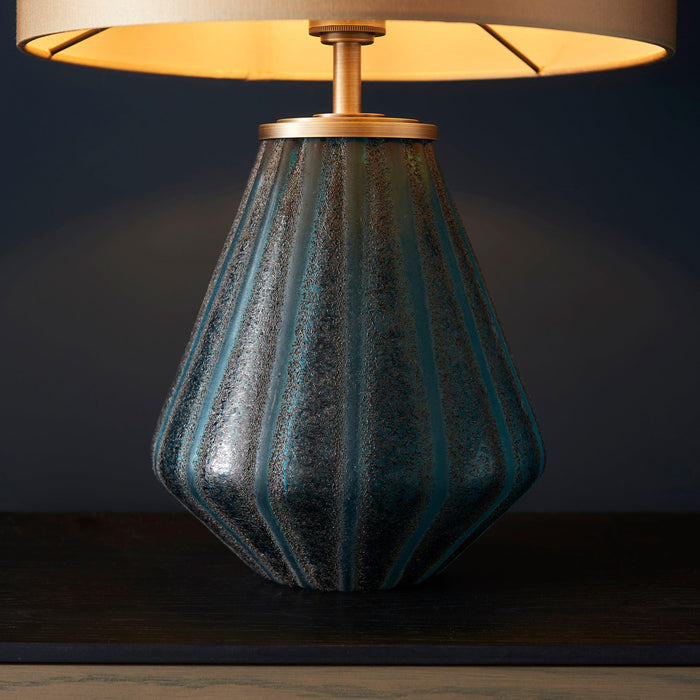 Triable Turquoise Glass Table Lamp With Gold Shade-Living Lights-Living-Room-Tiffany Lighting Direct-[image-position]