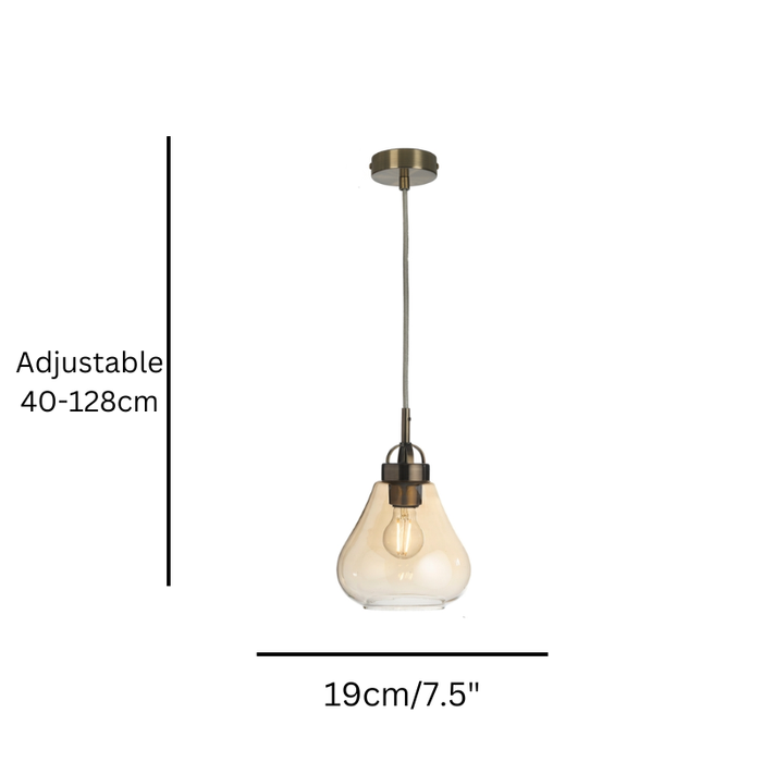 Turua Antique Brass & Amber Glass Kitchen Ceiling Light size image