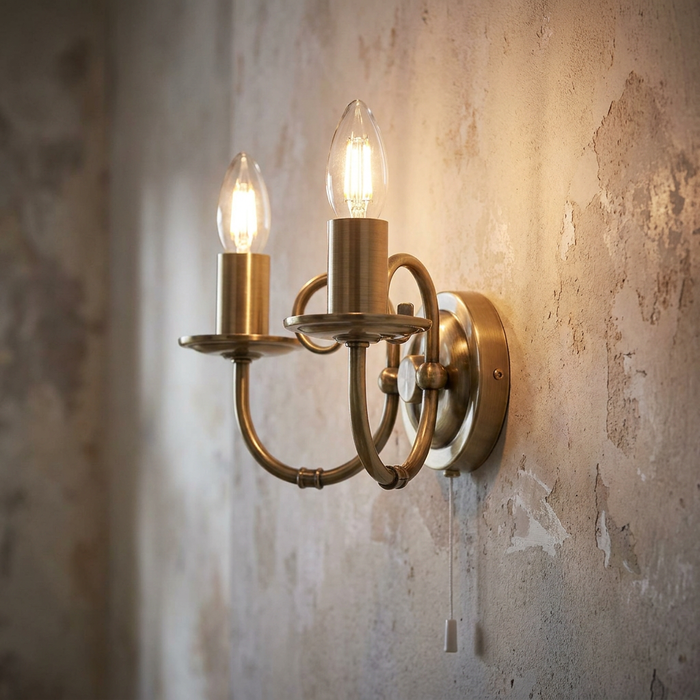 Tuscany Antique Brass Finish Double Living Room Wall Light
