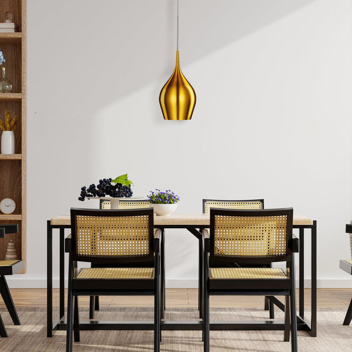 Vibrant 1 Light Metal Gold Pendant - Searchlight-Ceiling Pendant Lights-5-Tiffany Lighting Direct