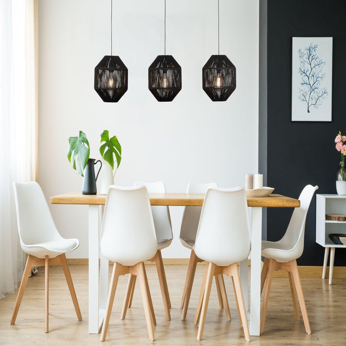 Wicker 3 Light Bar Black Rope Effect Ceiling Pendant-Ceiling Pendant Lights-2-Tiffany Lighting Direct