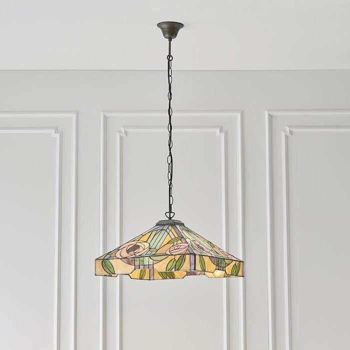 Tiffany Ceiling Pendant Lights - Willow Large Tiffany Ceiling Pendant Light,Adjustable Chain,3 Bulb Fitting 64384