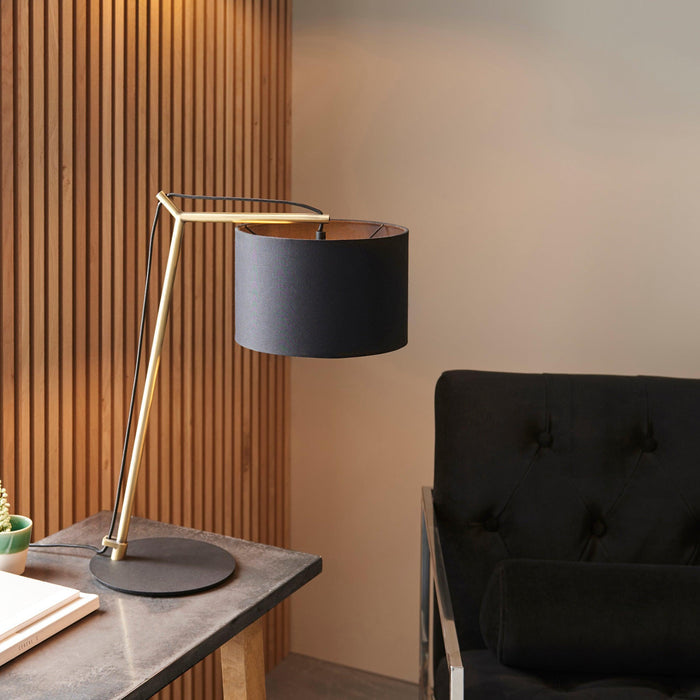 Wimbledon Matt Brass Table Lamp - Black Shade-Living Lights-Living-Room-Tiffany Lighting Direct-[image-position]