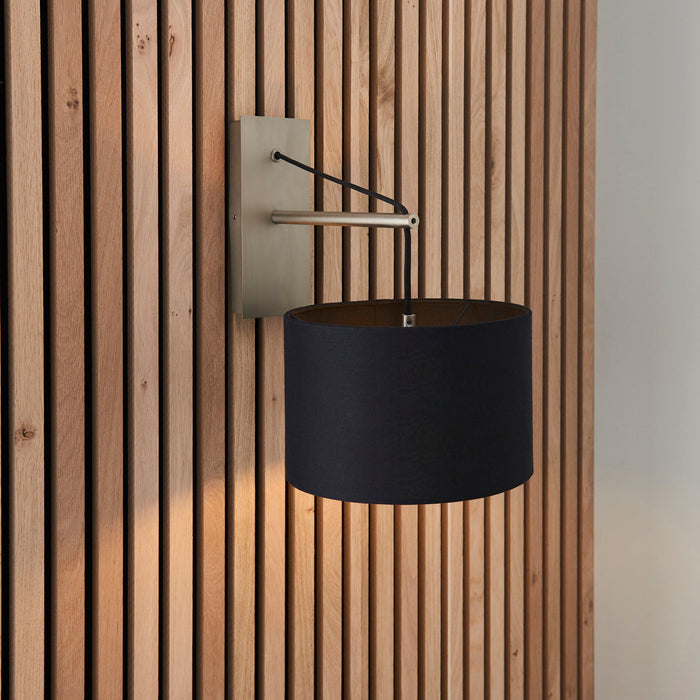 wimbledon matt nickel wall light with black shade Living room lighting image
