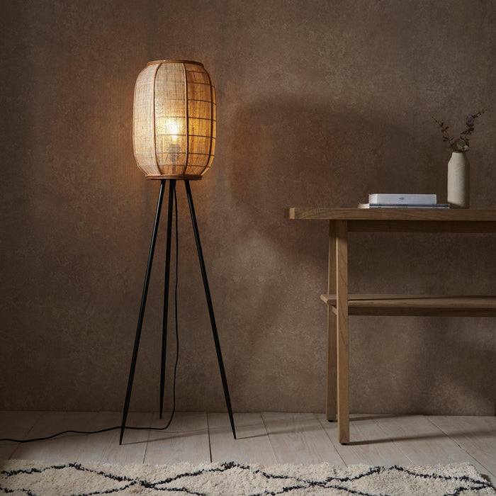 zaire black floor lamp with natural linen shade by Endon Lighting Living Room Close Up 86