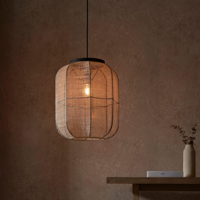 Zaire Natural Linen Adjustable Ceiling Pendant-Ceiling Pendant Lights-Endon Lighting Living Room Wide Shot Lighting Tiffany Lighting Direct