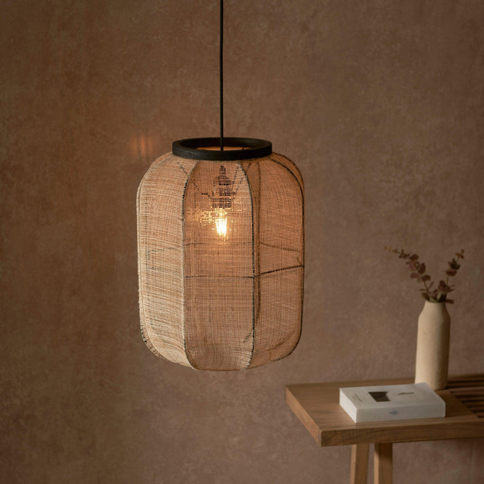 Zaire Natural Linen Adjustable Ceiling Pendant-Ceiling Pendant Lights-Endon Lighting living room close up Tiffany Lighting Direct